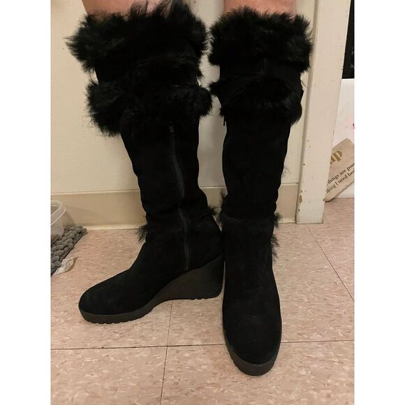 COACH shearling leather & fur Suede sharma wedge Boots p58 G04 - Picture 5 of 11